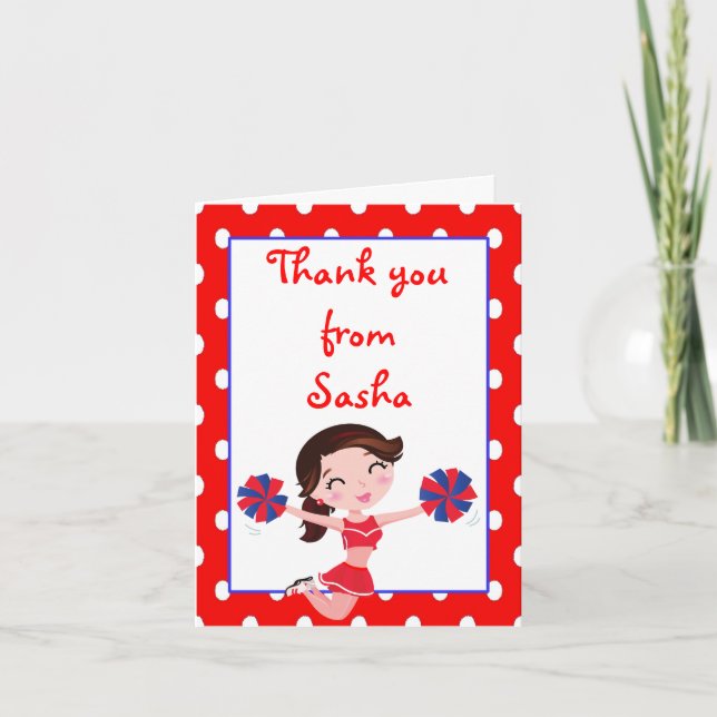 Cheer Cheerleader Birthday Thank You Note Card (Front)