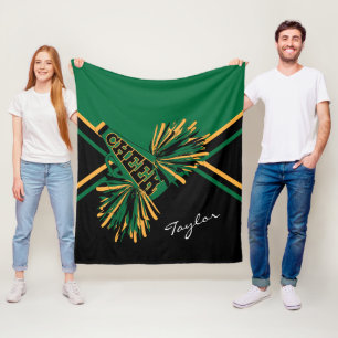 Cheer 📣 Cheerleader - Dark Green, Gold & Black Fleece Blanket