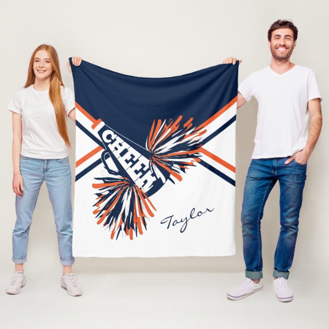 Cheer Cheerleader 📣 - Navy, Orange, White Fleece Blanket (In Situ)