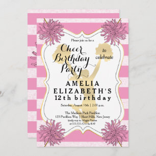 Cheer Cheerleader Pink   Gold Girl Birthday Party Invitation