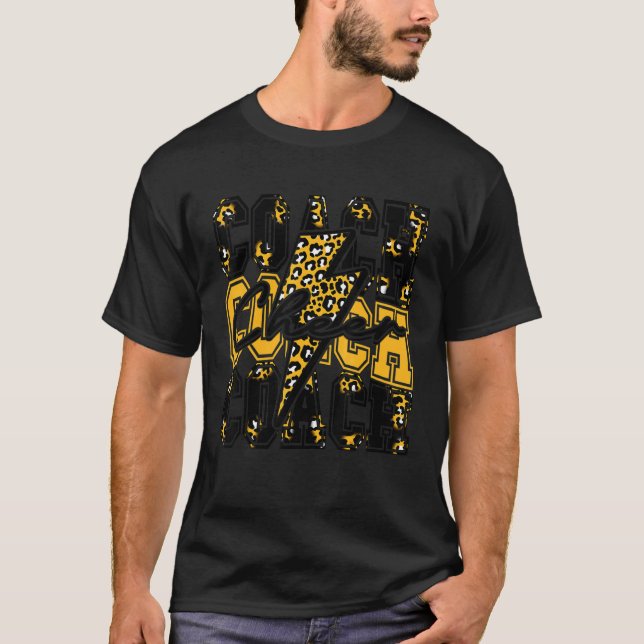 Cheer Coach Lightning Bolt Cheer Leopard Black Gol T-Shirt (Front)