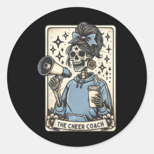 Cheer Coach Tarot Card Skeleton Cheerleading Coach Classic Round Sticker