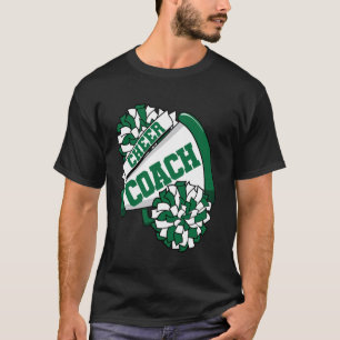 Cheer Coach with Megaphone and Pom Poms Green T-Shirt