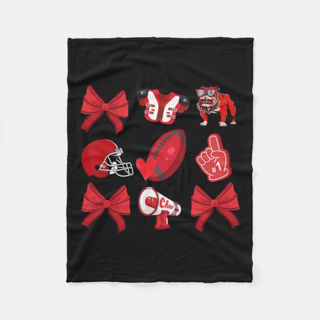 Cheer Coquette Bow Football Mum Game Day Christmas Fleece Blanket (Front)