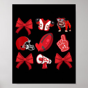 Cheer Coquette Bow Football Mum Game Day Christmas Poster