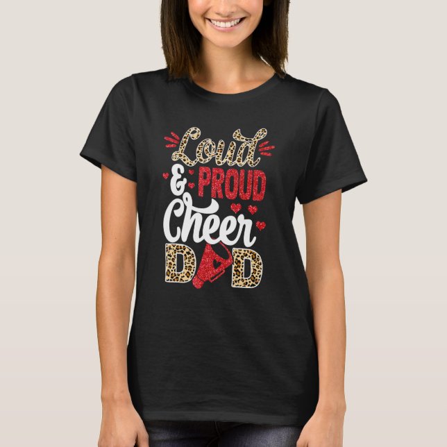Cheer Dad Biggest Fan Leopard Print And Pom Pom T-Shirt (Front)