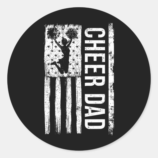 Cheer Dad Cheerleading American Flag Fathers Day C Classic Round Sticker (Front)