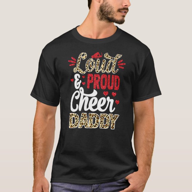 Cheer Daddy Biggest Fan Leopard Print And Pom Pom T-Shirt (Front)