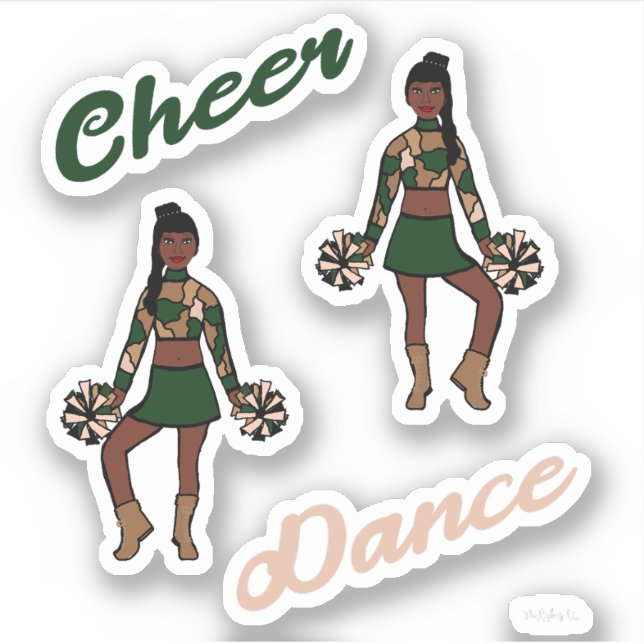 Cheer Dance Pom  Stickers (Green Camo) (Front)