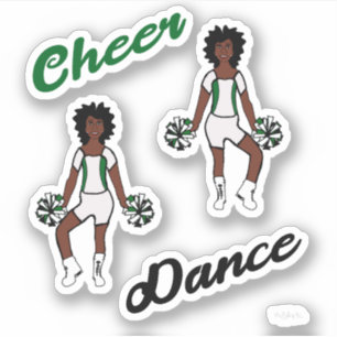 Cheer Dance Pom  Stickers (White  Green)