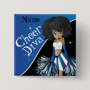 Cheer Diva Cheerleader Girl   DIY  Name   Blue 15 Cm Square Badge