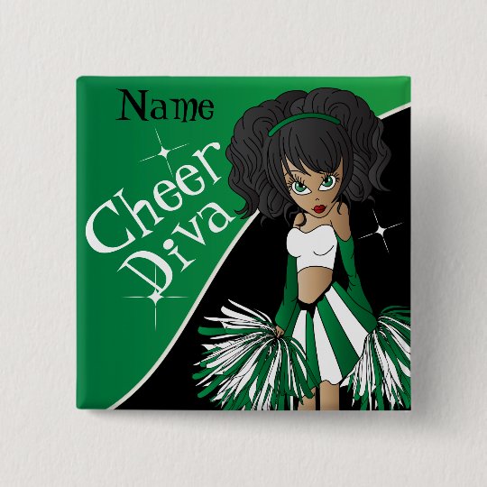 Cheer Diva Cheerleader Girl | DIY Name | Green 15 Cm Square Badge