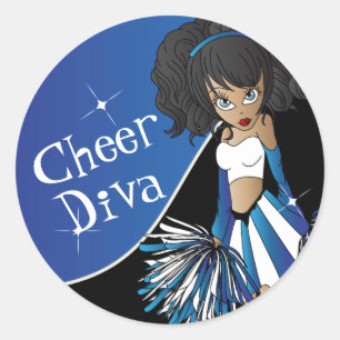 Cheer Diva Girl Cheerleader in Blue Classic Round Sticker