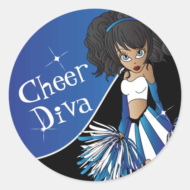 Cheer Diva Girl Cheerleader in Blue Classic Round Sticker (Front)