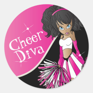 Cheer Diva Girl  📣 Cheerleader in Pink Classic Round Sticker
