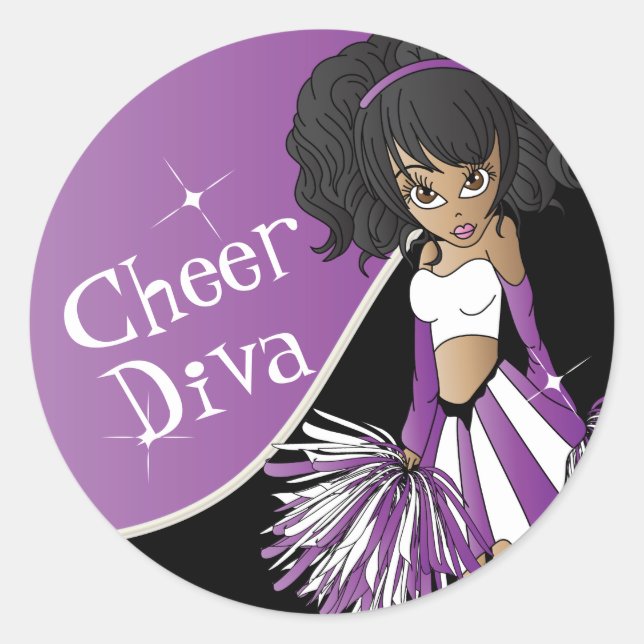 Cheer Diva Girl Cheerleader in Purple Classic Round Sticker (Front)