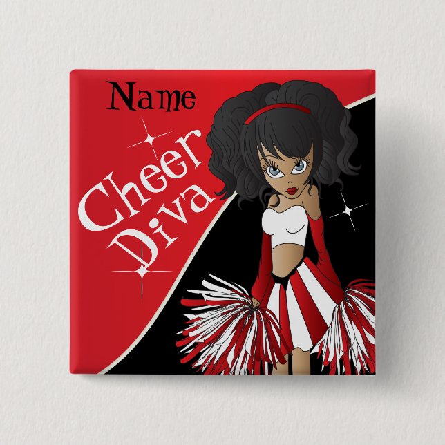 Cheer Diva Girl Cheerleader in Red 15 Cm Square Badge (Front)
