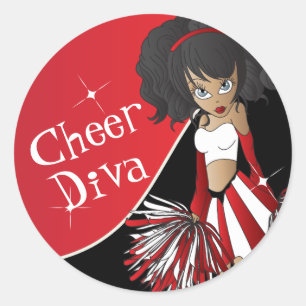 Cheer Diva Girl  📣 Cheerleader in Red Classic Round Sticker