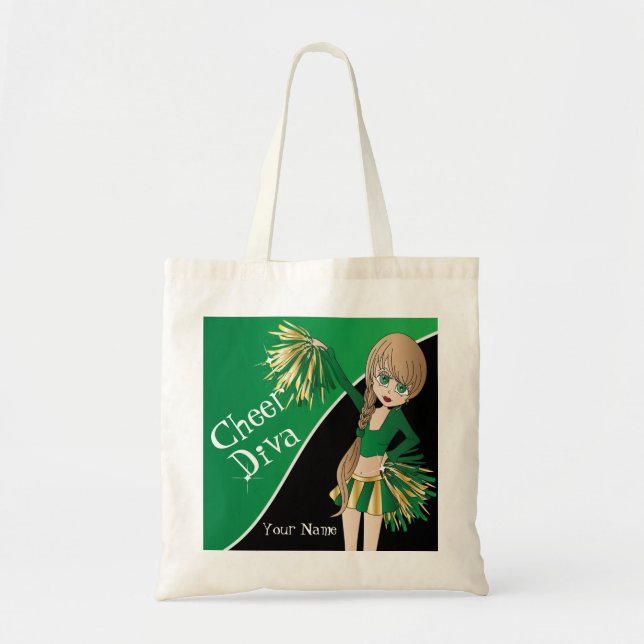Cheer Diva Green Cheerleader Tote Bag (Front)