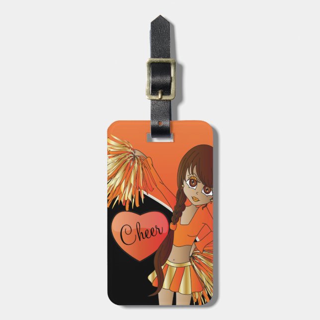 Cheer Diva Orange Cheerleader Luggage Tag (Front Vertical)