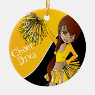 Cheer Diva Yellow Cheerleader Girl Ceramic Tree Decoration
