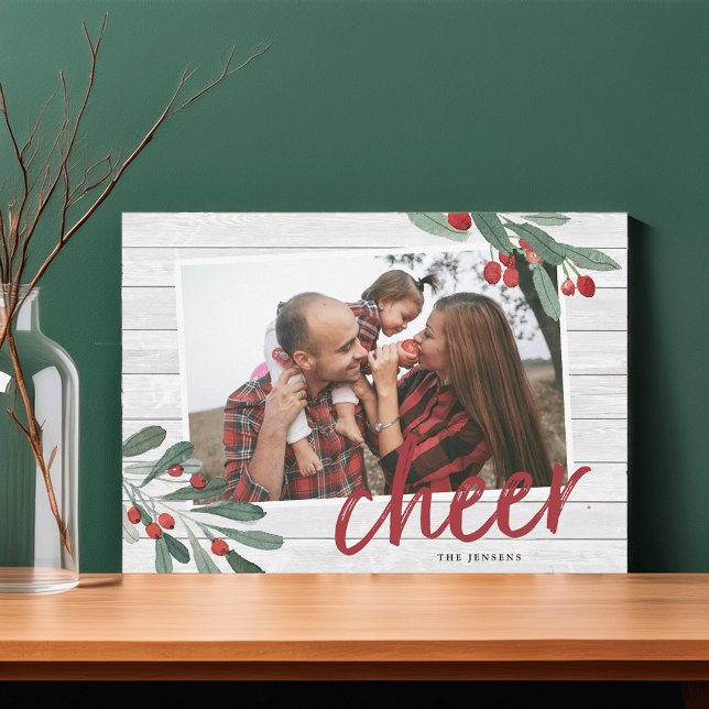 Cheer | Farmhouse Holly Photo Holiday Card (Creator Uploaded)
