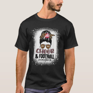 Cheer Football Cheerleading Mom Of Both Messy Bun  T-Shirt