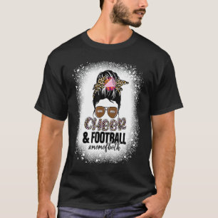 Cheer Football Cheerleading Mom Of Both Messy Bun T-Shirt