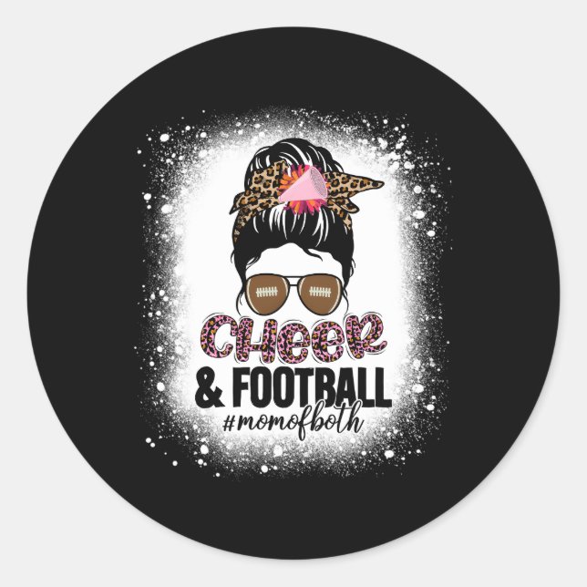 Cheer Football Cheerleading Mum Of Both Messy Bun  Classic Round Sticker (Front)