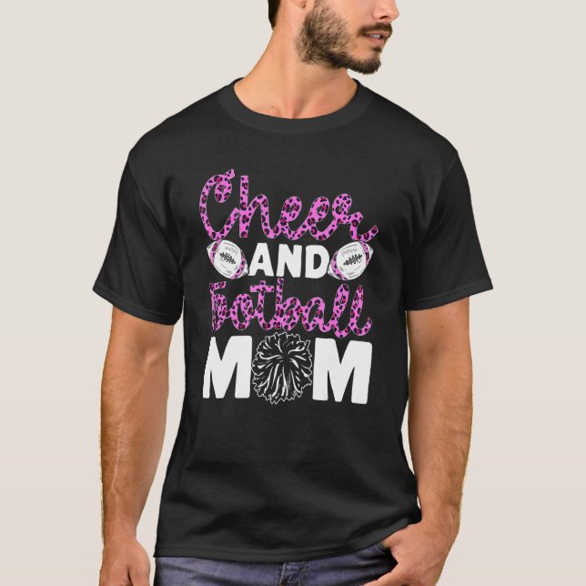 Cheer Football Mom Leopard Pattern Football Cheer  T-Shirt (Front)