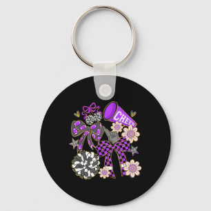 Cheer Footll Coquette Bow Game Day Cheerleader Pur Key Ring