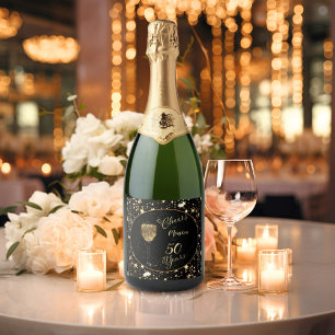 Cheer for 50 Years Elegant Black and Gold Birthday Sparkling Wine Label