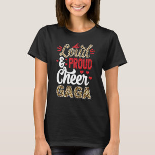 Cheer Gaga Biggest Fan Leopard Print And Pom Pom T-Shirt