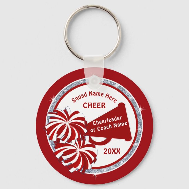 Cheer Gift Bag Ideas, Personalised Red White Cheer Key Ring (Front)