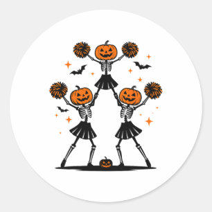 Cheer Girl Pumpkin Skeleton Cheerleader Halloween Classic Round Sticker