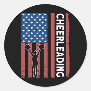 Cheer Girl Usa Flag Cheerleading Classic Round Sticker