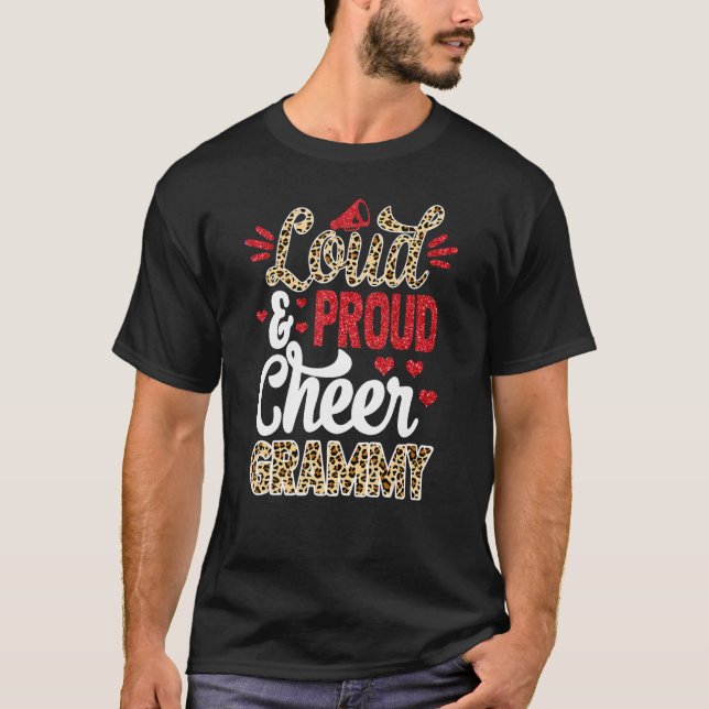 Cheer Grammy Biggest Fan Leopard Print And Pom Pom T-Shirt (Front)