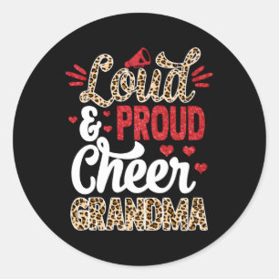 Cheer Grandma Biggest Fan Leopard Print And Pom Po Classic Round Sticker