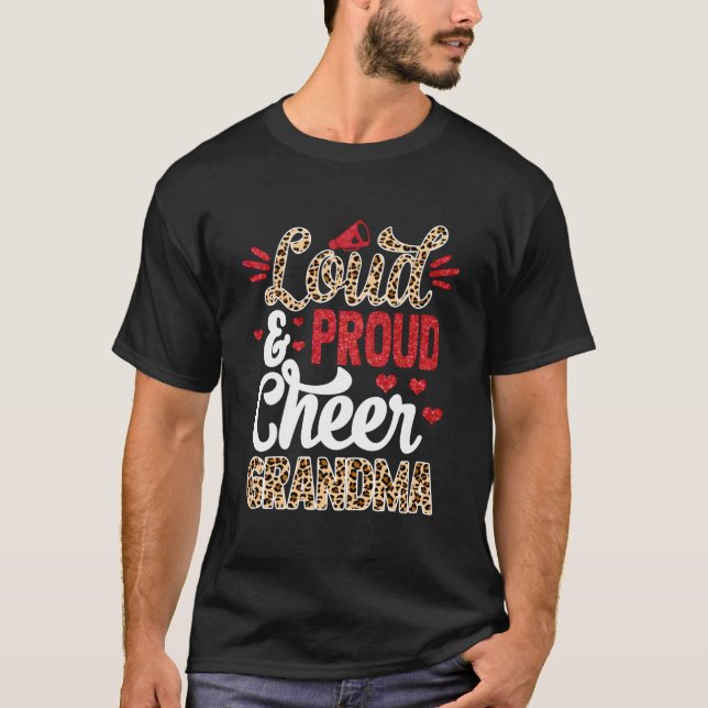 Cheer Grandma Biggest Fan Leopard Print And Pom Po T-Shirt (Front)