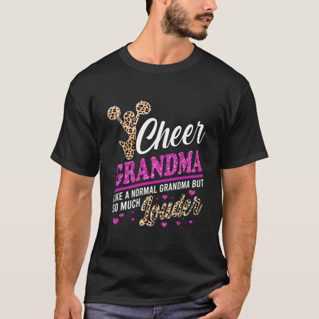Cheer Grandma Biggest Fan Leopard Print And Pom Po T-Shirt (Front)