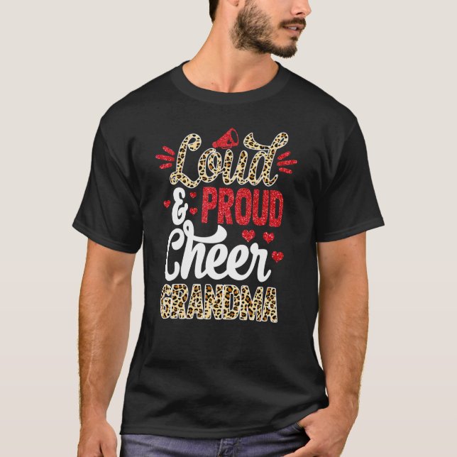Cheer Grandma Biggest Fan Leopard Print And Pom Po T-Shirt (Front)