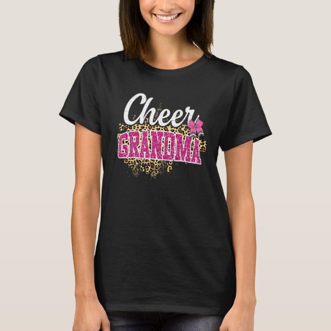 Cheer Grandma Biggest Fan Leopard Print And Pom Po T-Shirt (Front)