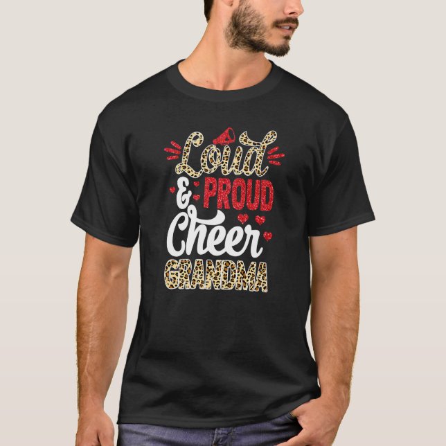 Cheer Grandma Biggest Fan Leopard Print And Pom Po T-Shirt (Front)