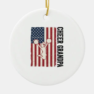 Cheer Grandpa Patriotic Vintage Flag Shirt Design_ Ceramic Tree Decoration