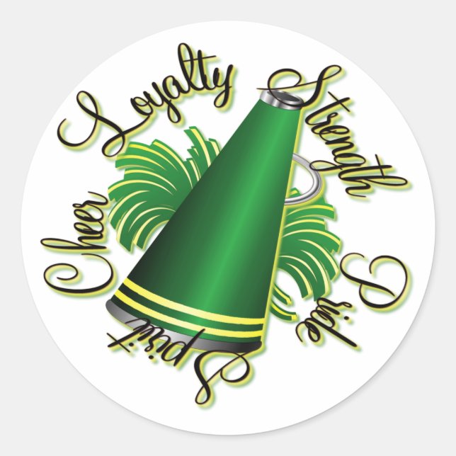 Cheer Green and Yellow Qualities Classic Round Sticker (Front)