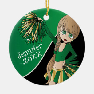 Cheer 📣💖 Green Cheerleader Girl Ceramic Tree Decoration
