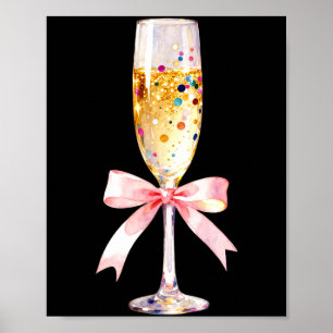 Cheer Happy New Year Coquette Bow Champagne New Ye Poster