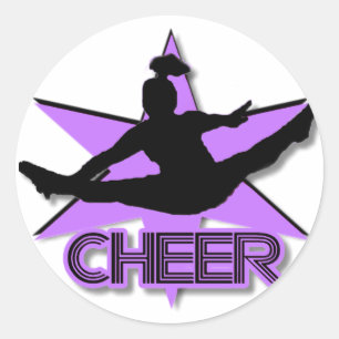 Cheer in purple classic round sticker