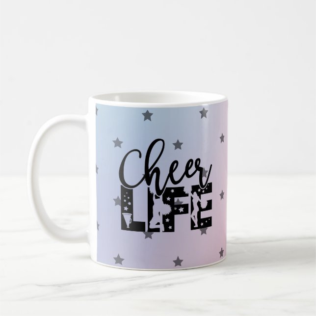 Cheer Life Cute & Trendy Cheerleader Typography Coffee Mug (Left)