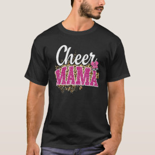 Cheer Mama Biggest Fan Leopard Print And Pom Pom T-Shirt